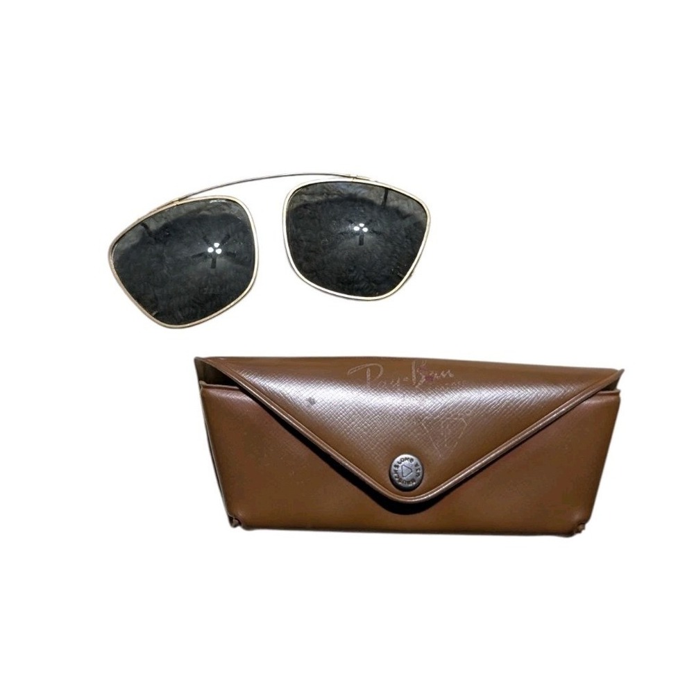 Vintage Ray Ban Bausch & Lomb Clip On Sunglasses Gold‎ Tone w/ Case USA